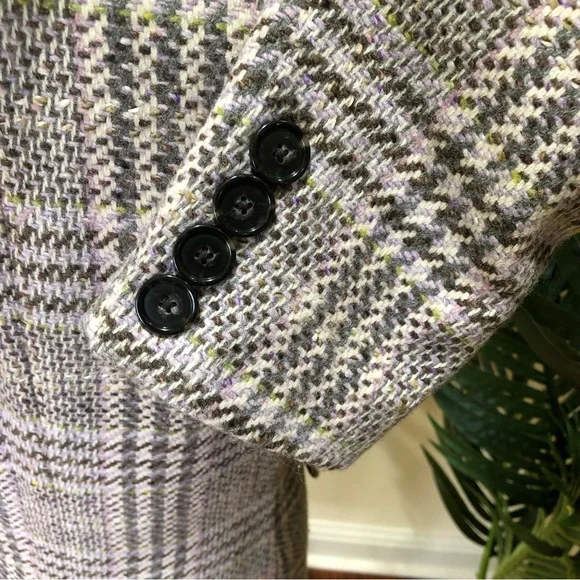 Ann Taylor Plaid Wool Blend Long Coat Gray Green Lavender Ivory 2